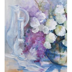 Le bouquet, boules de neige et lilas - Liliane Paumier : Peinture Acrylique sur Toile - Galerie Arnaud