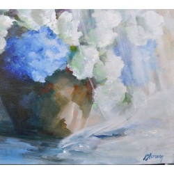 Le vase de fleurs blanches - Liliane Paumier : Peinture Acrylique sur Toile - Galerie Arnaud
