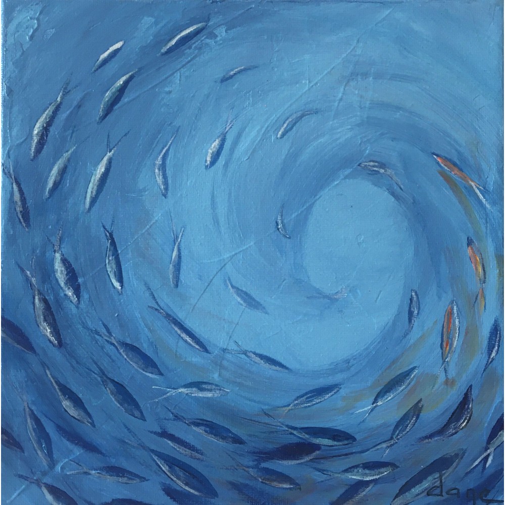Les petits poissons, en bleu - Dane : Acrylique sur toile - Galerie Arnaud