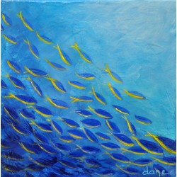 Les petits poissons jaune et bleu - Dane : Acrylique sur toile - Galerie Antoine