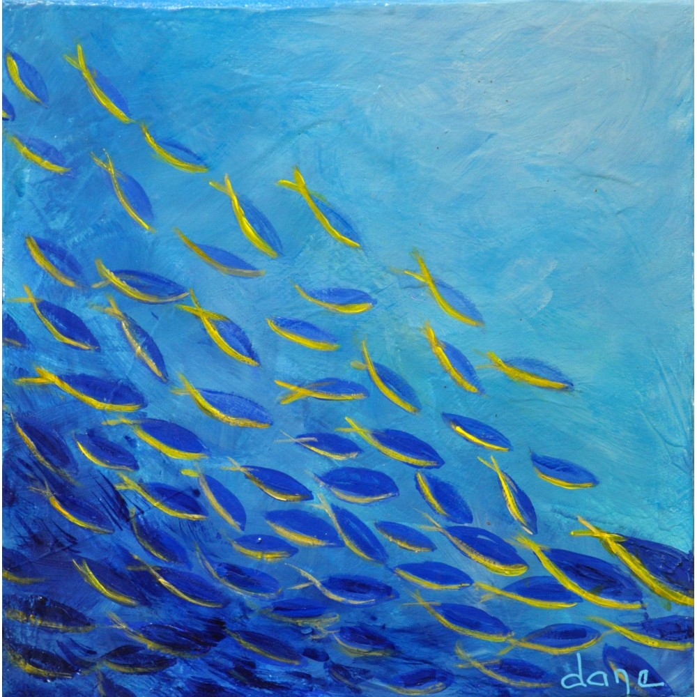Les petits poissons jaune et bleu - Dane : Acrylique sur toile - Galerie Arnaud
