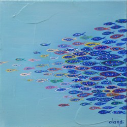 Les petits poissons multicolores - Dane : Acrylique sur toile - Galerie Arnaud