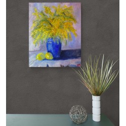 Fleurs de mimosa   - Evelyne Barbier : Huile sur toile - Galerie Arnaud