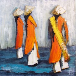 Les tuniques oranges - Michèle Kaus : Peinture Acrylique sur Toile - Galerie Arnaud