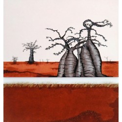Baobabs en terre rouge 1-2 - Mileg : Acrylique sur toile - Galerie Arnaud