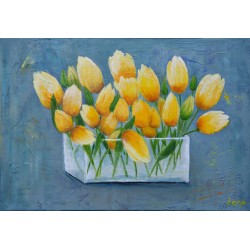 Les tulipes jaunes - Dane : Acrylique sur toile - Galerie Arnaud