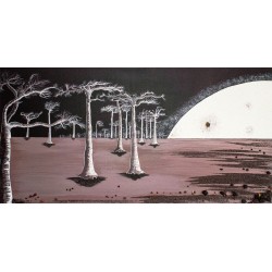 Baobabs en clair de lune - Mileg : Acrylique sur toile - Galerie Arnaud
