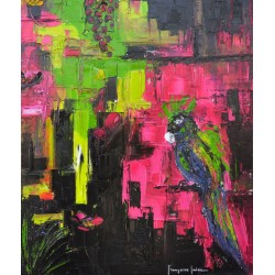 Un oiseau dans la ville - F Laine : Huile sur toile - Galerie Arnaud
