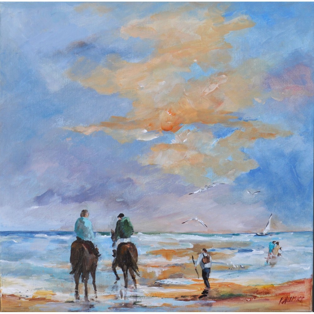 Balade à cheval, à la plage - Liliane Paumier : Peinture Acrylique sur Toile - Galerie Arnaud