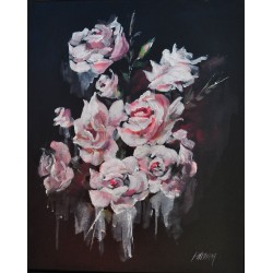 Branche de roses en fleur - Liliane Paumier : Peinture Acrylique sur Toile - Galerie Arnaud