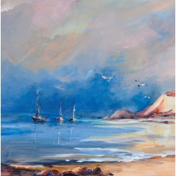 Lever de soleil sur les falaises - Liliane Paumier : Peinture Acrylique sur Toile - Galerie Arnaud
