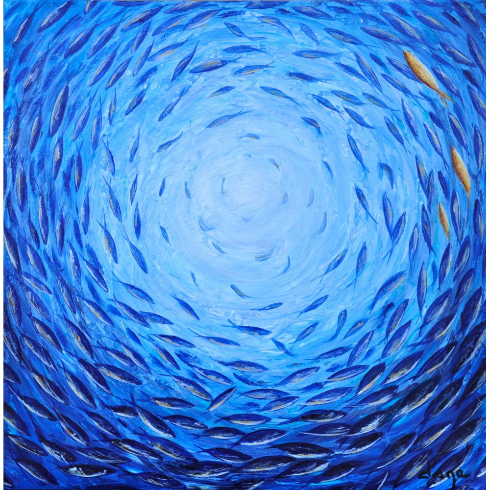 3 poissons jaunes - Dane : Acrylique sur toile - Galerie Arnaud
