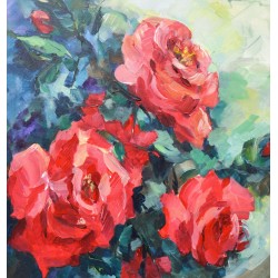 Le bouquet, les roses rouges - Liliane Paumier : Peinture Acrylique sur Toile - Galerie Arnaud