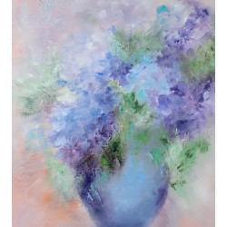 Le bouquet d’hortensias bleus - Martine Grégoire : Huile sur toile - Galerie Arnaud