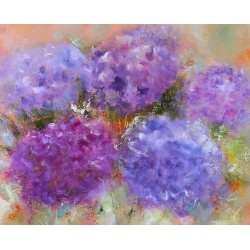 Harmonie d’hortensias violets - Martine Grégoire : Huile sur toile - Galerie Arnaud, La Rochelle