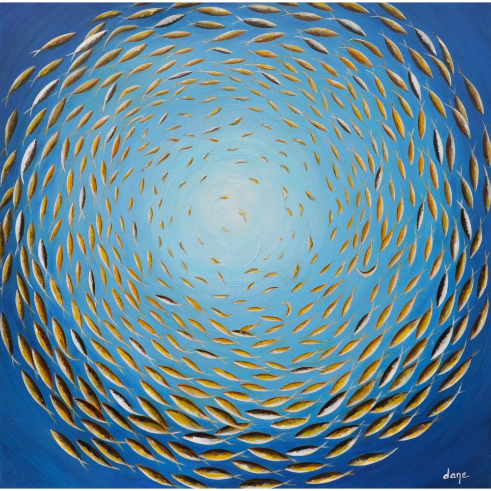 La ronde des poissons jaunes - Dane : Acrylique sur toile - Galerie Arnaud, La Rochelle