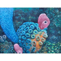 Star coral and sponges - Patrick Chevailler : Huile sur toile - Galerie Arnaud, la rochelle