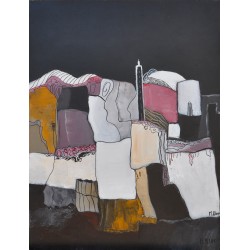 Le clocher - Michèle Klur : Acrylique sur toile - Galerie Arnaud, galerie d'art La Rochelle