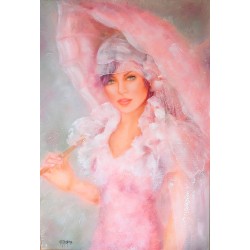 L’ombrelle rose - Martine Grégoire : Huile sur toile - Galerie Arnaud la Rochelle