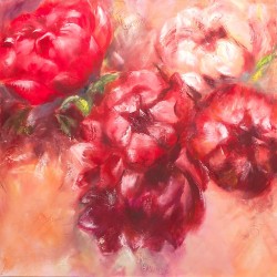 Pivoines roses et rouges - Martine Grégoire : Huile sur toile - Galerie Arnaud