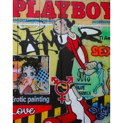 Playboy - Claude Gean : Huile sur bois - Galerie Arnaud