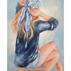 Le foulard bleu - Martine Grégoire : Huile sur toile - Galerie Arnaud la Rochelle