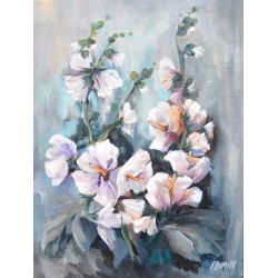Les roses tremieres - Liliane Paumier : Peinture Acrylique sur Toile - Galerie Arnaud