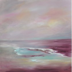 Harmonie en rose et violet à la plage - Martine Grégoire : Huile sur toile - Galerie Arnaud