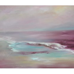 Harmonie en rose et violet à la plage - Martine Grégoire : Huile sur toile - Galerie Arnaud