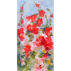 Les roses tremieres rouges - Liliane Paumier : Peinture Acrylique sur Toile - Galerie Arnaud