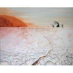 Guetteurs du desert de sel en soleil couchant - Mileg : Acrylique sur toile - Galerie Arnaud