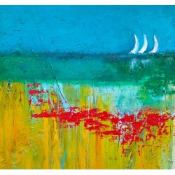 Trois voiles à l’horizon - F Laine : Huile sur toile - Galerie Arnaud, la rochelle