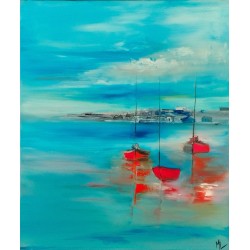 Barques oranges - Marie Line Robert : Huile sur toile - Galerie Arnaud la Rochelle